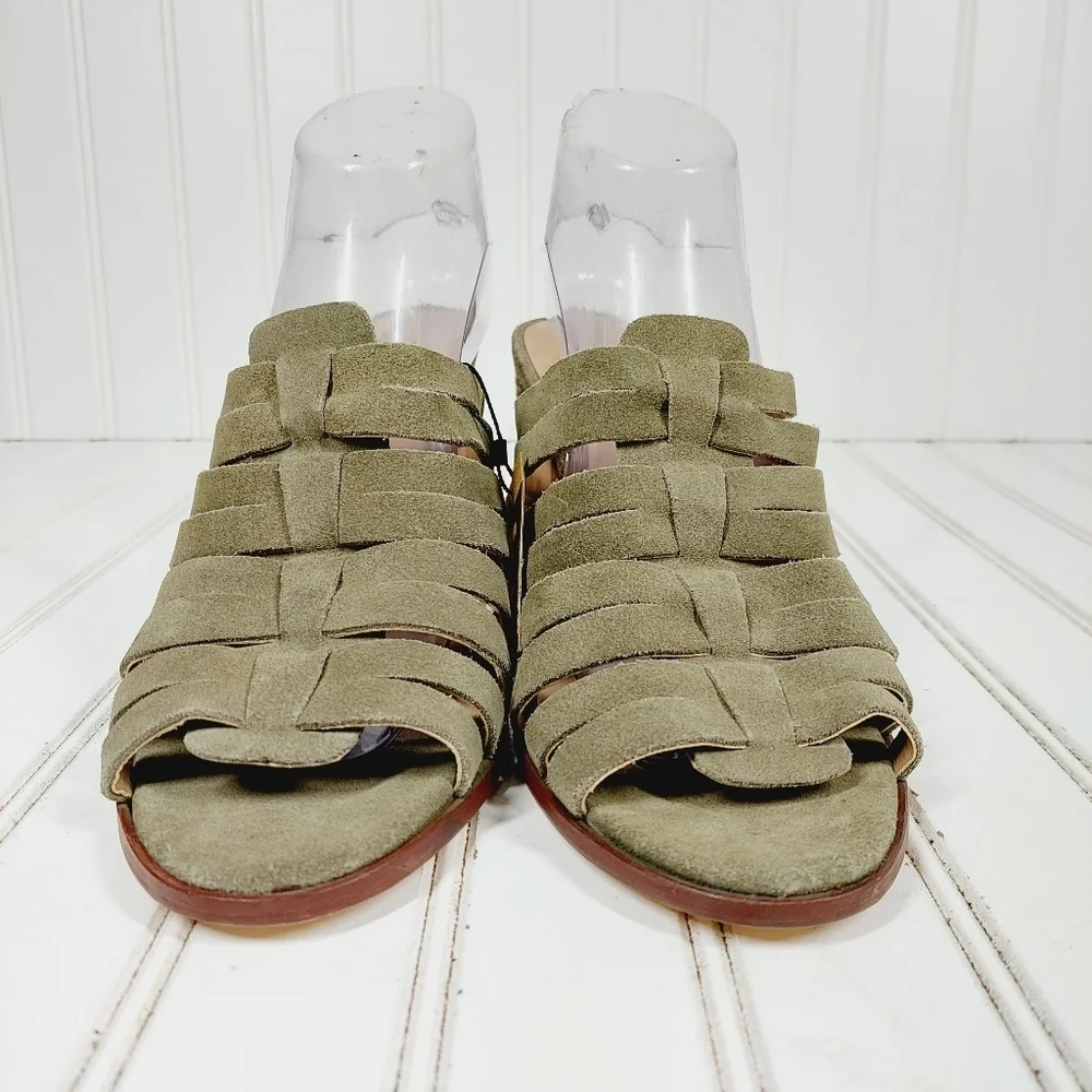 NEW Crevo Women's Hazelle Sage Moss Green Suede Leather Block Heel Sandals C406 - Picture 3 of 11